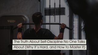 Man working out on a lat pulldown machine in a gym, symbolizing discipline and consistency, with the text “The Truth About Self-Discipline No One Talks About (Why It’s Hard, and How to Master It)” displayed across the image.