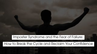 Silhouette of a confident person standing with arms raised against a cloudy sky, symbolizing overcoming imposter syndrome, fear of failure, and reclaiming self-confidence.